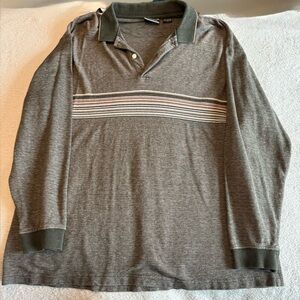 Bugle Boy XL Long Sleeve Shirt Olive Green W/ Brown, Green & White Stripes